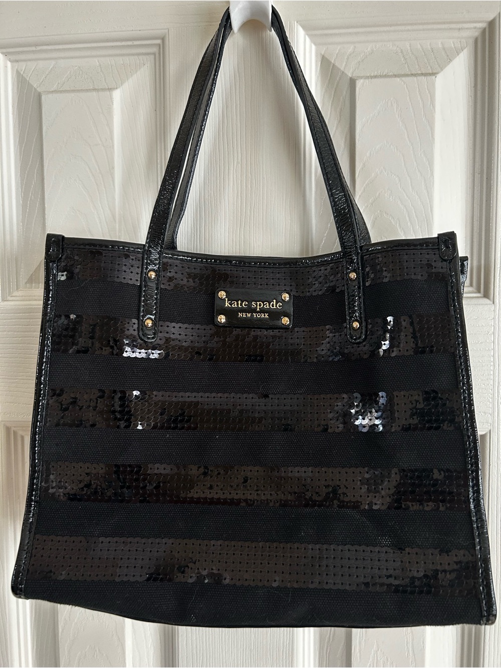 NWOT Kate Spade Canvas Black w Black Sequined dazzling Small Quinn Handbag Tote